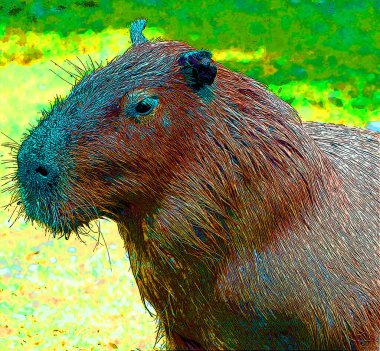 Capybara renk lekeli pop-art arkaplan simgesini imzaladı