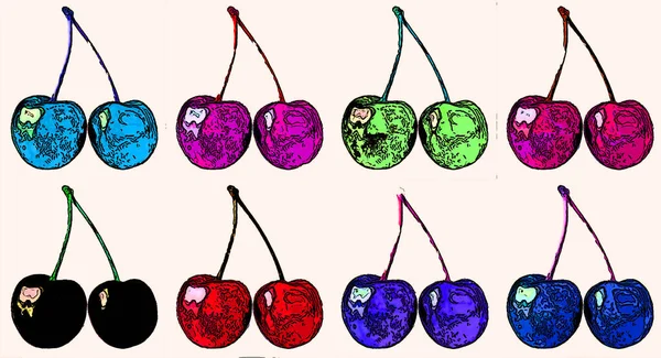 Ripe Sweet Cherries Illustration Pop Art Background Icon Color Spots — Foto de Stock