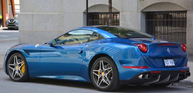 MONTREAL CANADA 07 30 2020: Ferrari S.p.A. is an Italian luxury sports car manufacturer based in Maranello. Founded by Enzo Ferrari in 1929, as Scuderia Ferrari into production of vehicles in 1947.