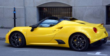 MONTREAL QUEBEC CANADA 07 30 2020: Alfa Romeo Automobiles is an Italian car manufacturer, founded as A.L.F.A. on 24 06 1910, in Milan. The brand is known for sporty vehicles in car racing since 1911.