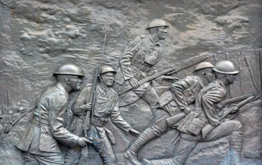 QUEBEC CITY QUEBEC CANADA 08 20 2020: Detail of the monument of the 22e Bataillon now le Royal 22e Regiment was formed in 1914, the only francophone regiment in the Canadian Force
