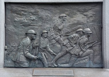 QUEBEC CITY QUEBEC CANADA 08 20 2020: Detail of the monument of the 22e Bataillon now le Royal 22e Regiment was formed in 1914, the only francophone regiment in the Canadian Force