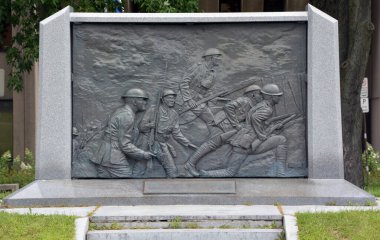 QUEBEC CITY QUEBEC CANADA 08 20 2020: Detail of the monument of the 22e Bataillon now le Royal 22e Regiment was formed in 1914, the only francophone regiment in the Canadian Force