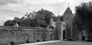 QUEBEC CITY QUEBEC CANADA 08 20 2020: Porte Saint -louis gate Quebec City is a UNESCO World Heritage Site that was selected due to its historical significance as a European settlement in the Americas.