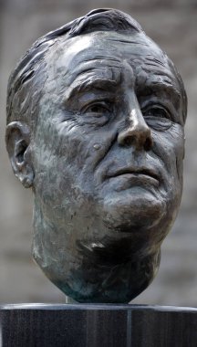 QUEBEC CITY QUEBEC CANADA 08 23 2020: Monument commemorating the visit of British Prime Minister Winston Churchill and American President Franklin D. Roosevelt marks a turning point in history.