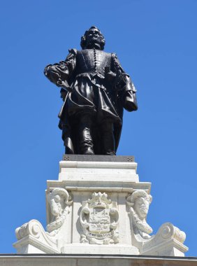 QUEBEC CITY CANADA 08 23 20: Samuel de Champlain statue as 