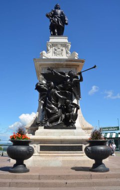 QUEBEC CITY CANADA 08 23 20: Samuel de Champlain statue as 