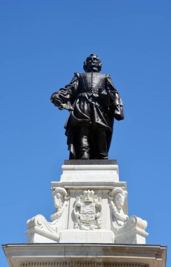 QUEBEC CITY CANADA 08 23 20: Samuel de Champlain statue as 