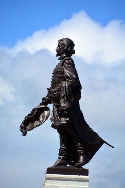 QUEBEC CITY CANADA 08 23 20: Samuel de Champlain statue as 