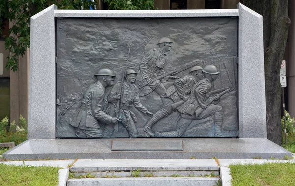 QUEBEC CITY QUEBEC CANADA 08 20 2020: Detail of the monument of the 22e Bataillon now le Royal 22e Regiment was formed in 1914, the only francophone regiment in the Canadian Force