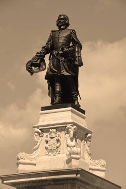 QUEBEC CITY CANADA 08: 23: 20: Samuel de Champlain heykelinin ayrıntıları 