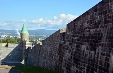 QUEBEC CITY QUEBEC CANADA 08 23 2020: Porte Saint Jean (Saint John's Gate) part of Old Quebec, a UNESCO world heritage treasure