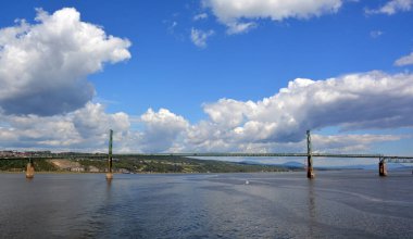 QUEBEC CANADA 08 24 2020: Ile d'orlean bridge, boundary between the borough of Beauport, and Boischatel