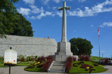QUEBEC CITY QUEBEC CACADA 08 23 2020: The iconic Cross of Sacrifice, designed by Sir Reginald Blomfield in 1918 for the Imperial in honour of the 219 Quebecois killed in WW1.