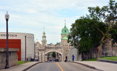 QUEBEC CITY, CANADA 08 23 2020: Porte Saint Jean (Saint John's Gate) part of Old Quebec, a UNESCO world heritage treasure 