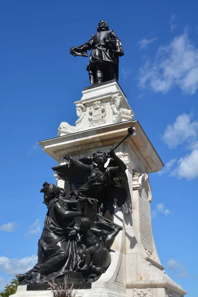 Quebec City Canada Details Samuel Champlain Statue Father New France — Stockfoto