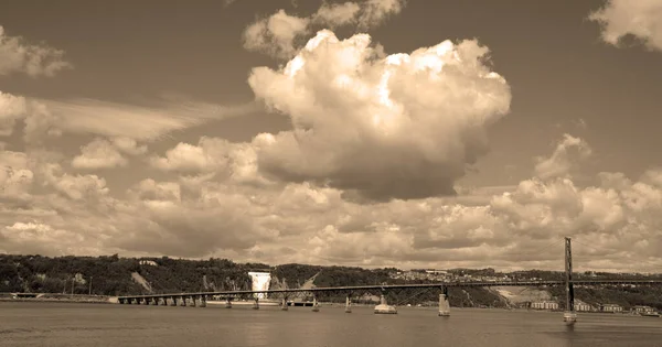 Quebec Canada 2020 Ile Orlean Bridge Montmorency Falls Large Waterfall —  Fotos de Stock