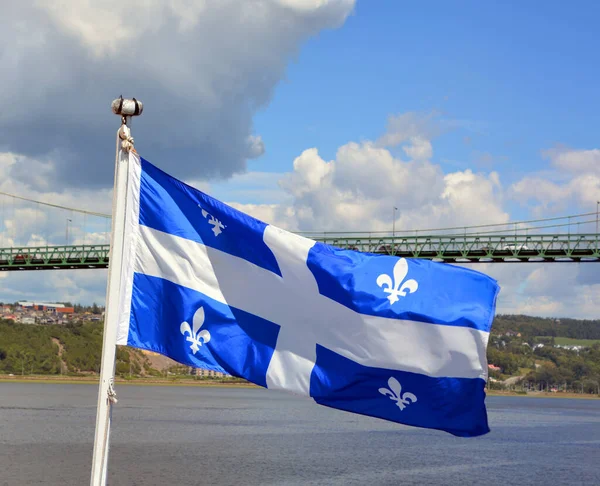 National Flag Province Quebec Canada Flagpole Front Blue Sky — Photo