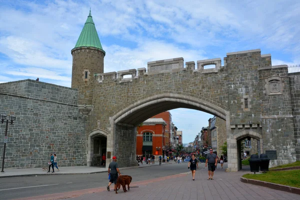 QUEBEC CITY, CANADA 08 23 2020: Porte Saint Jean (Saint John's Gate) part of Old Quebec, a UNESCO world heritage treasure