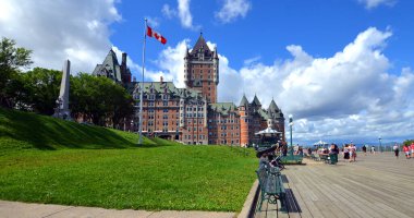 QUEBEC CITY CANADA 08 19 20: Chateau Frontenac is a grand hotel. It was designated a National Historic Site of Canada in 1980, generally recognized as the most photographed hotel in the world