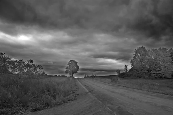 Чорно Біле Фото Красивого Пейзажу Хмарним Небом — стокове фото