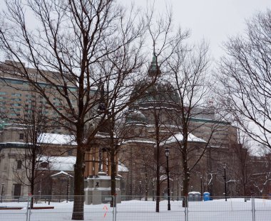 MONTREAL QUEBEC CANADA 02 17 2021: shot of Montreal city after snow blizzard on winter