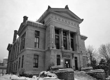 MONTREAL QUEBEC CANADA 02 17 2021: shot of Montreal city after snow blizzard on winter