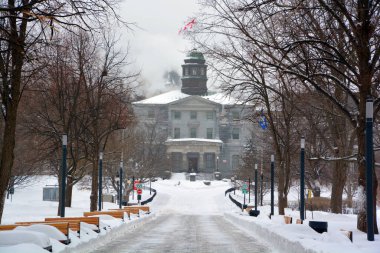 MONTREAL QUEBEC CANADA 02 17 2021: shot of Montreal city after snow blizzard on winter