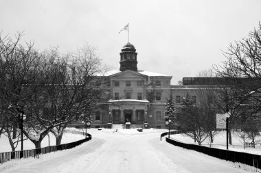MONTREAL QUEBEC CANADA 02 17 2021: shot of Montreal city after snow blizzard on winter