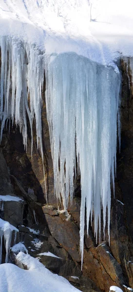 icicles on rocks in the winter