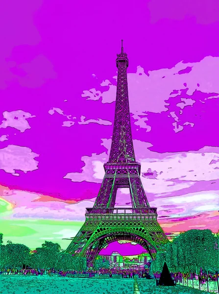 Eiffel Tower Paris France Illustration Background Color Spots — Zdjęcie stockowe