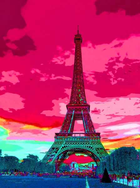 Eiffel Tower Paris France Illustration Background Color Spots —  Fotos de Stock