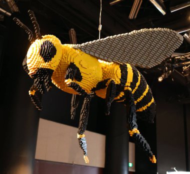 MONTREAL QUEBEC CANADA 12 13 2021: Bee at the super powers of animals with more than 30 monumental creations composed of millions of LEGO bricks.