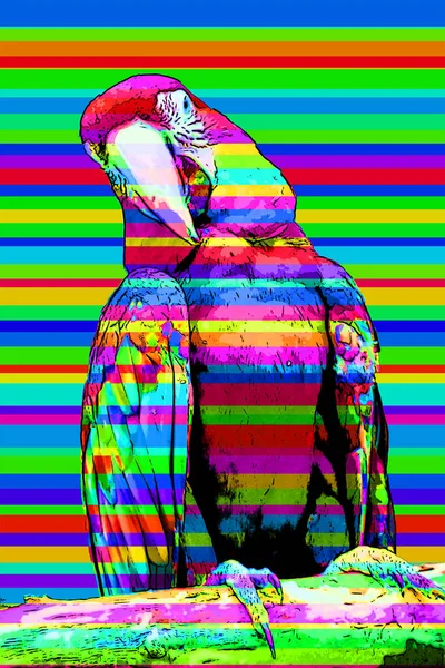 Papegaai Illustratie Pop Art Achtergrond Met Kleur Vlekken — Stockfoto