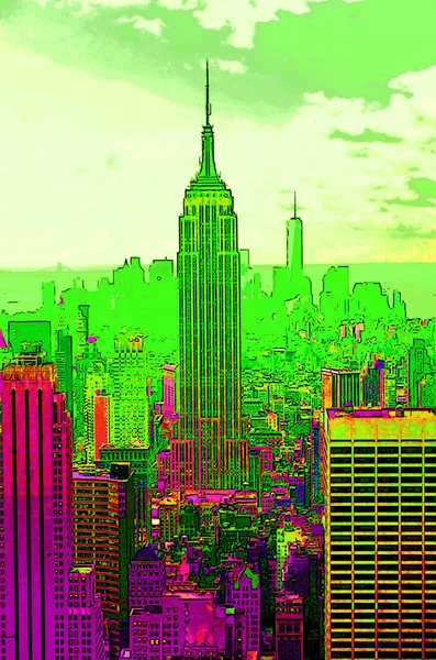 Empire State Building Illustration Pop Art Background Color Spots — стоковое фото