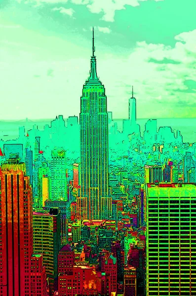 Empire State Building Illusztráció Pop Art Háttér Színes Foltok — Stock Fotó