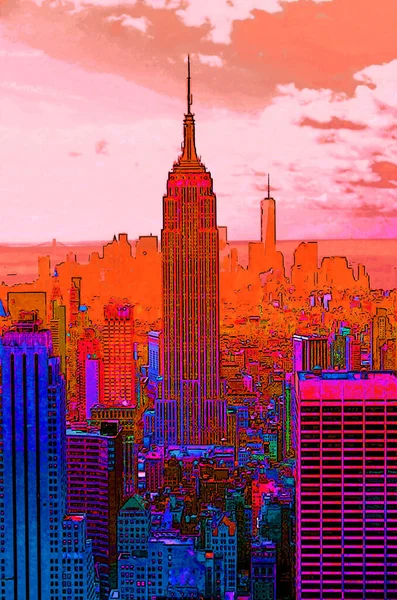 Empire State Building Illustration Pop Art Background Color Spots — Foto de Stock