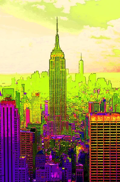 empire state building  illustration pop-art background with color spots