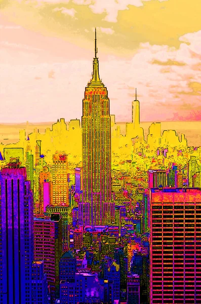 Empire State Building Illustration Pop Art Background Color Spots — стоковое фото