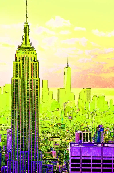Empire State Building Illustration Pop Art Background Color Spots — стоковое фото