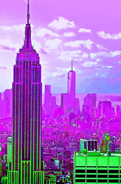 Empire State Building Illustration Pop Art Background Color Spots — Stock Photo, Image