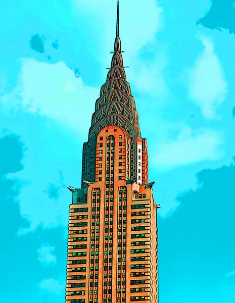 Chrysler Building Illustration Pop Art Background Color Spots — Stockfoto