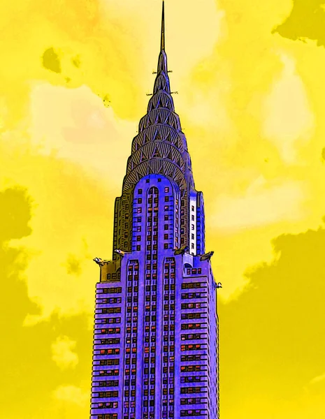 Chrysler Building Illustration Pop Art Background Color Spots — Stockfoto