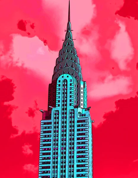 Chrysler Building Illustration Pop Art Background Color Spots — 스톡 사진