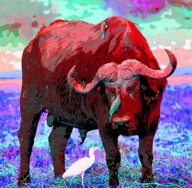 bizon illüstrasyonu renk lekeli pop-art arkaplan