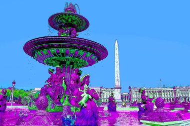 Renkli fontaines de la Concorde illüstrasyon arka planı