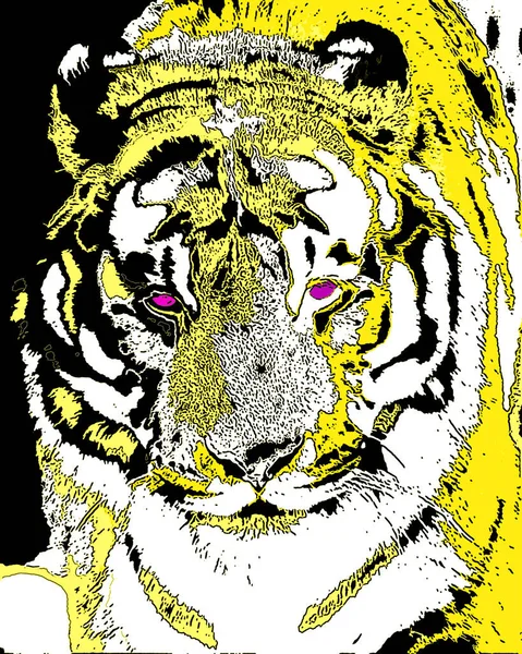 Tiger Illustration Pop Art Background Color Spots — Photo
