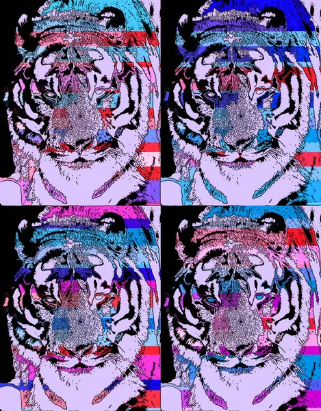 Tiger Illustration Pop Art Background Color Spots — Stockfoto