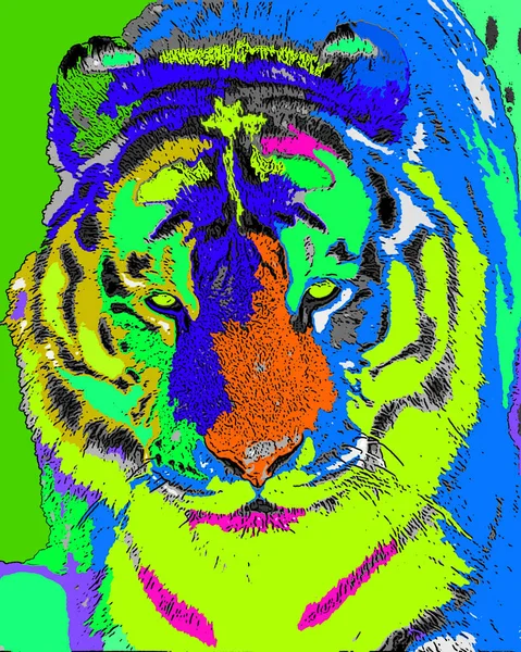 Tiger Illustration Pop Art Background Color Spots — Zdjęcie stockowe