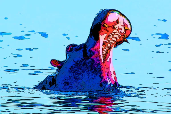 Hippo Illustration Pop Art Background Color Spots — ストック写真